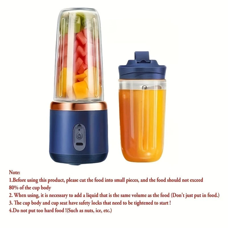 6-Blade Portable Mini Blender – USB Rechargeable High-Speed Smoothie & Juice Maker