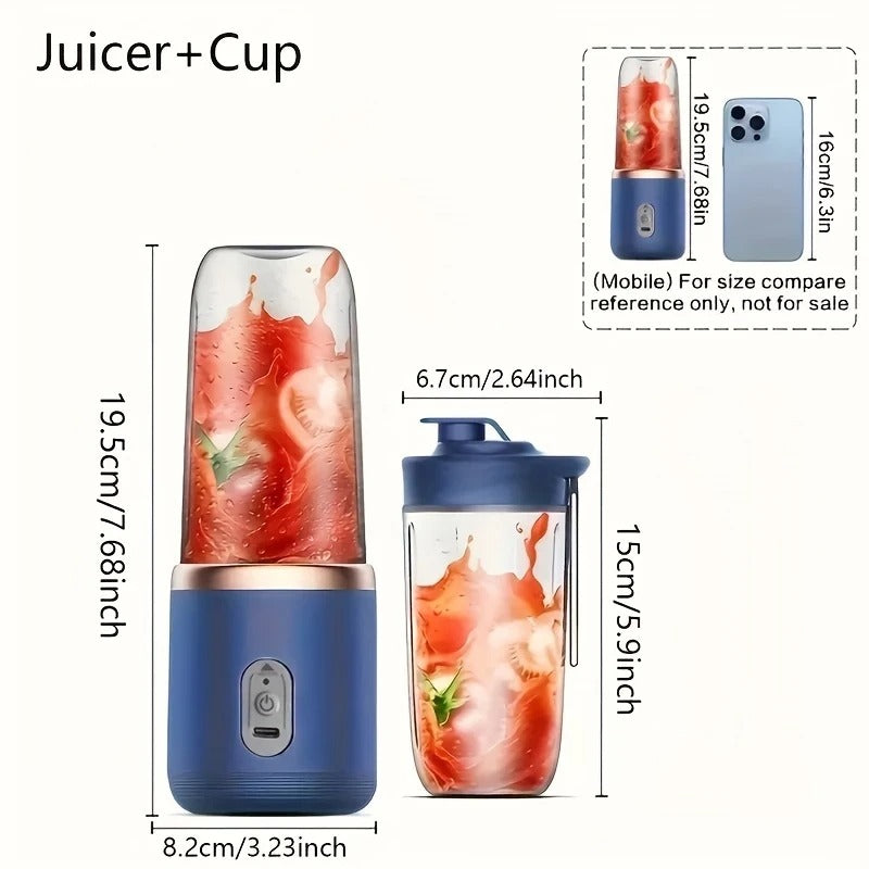 6-Blade Portable Mini Blender – USB Rechargeable High-Speed Smoothie & Juice Maker
